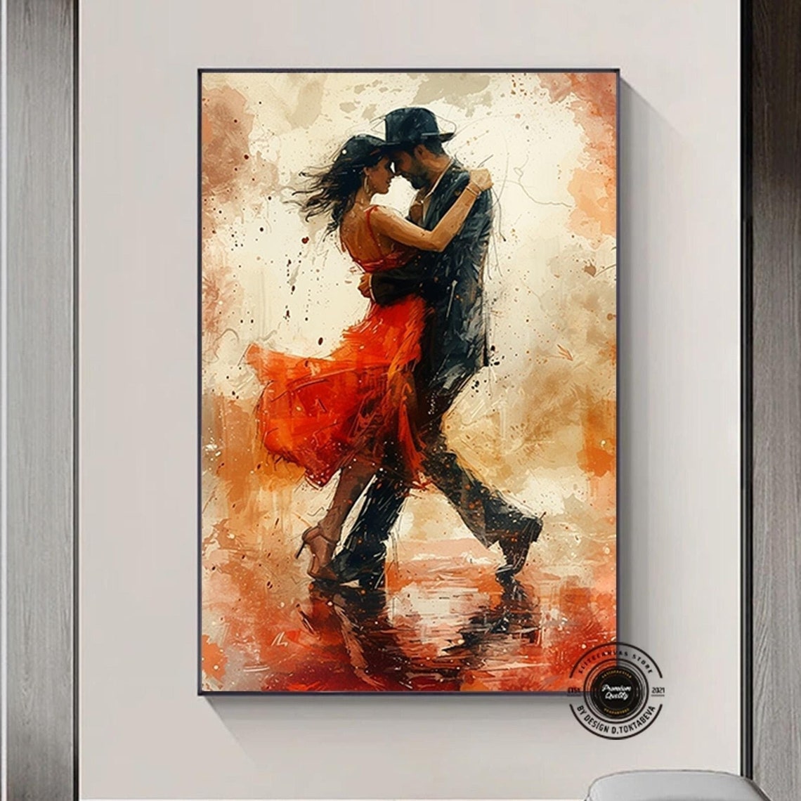 Romantic Dancing Couple Red Dress Passionate Dance Art Poster
