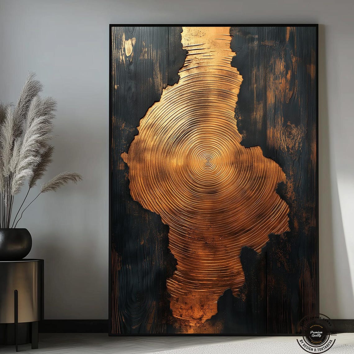 Golden Concentric Rings Sculpture Black Abstract Modern Poster