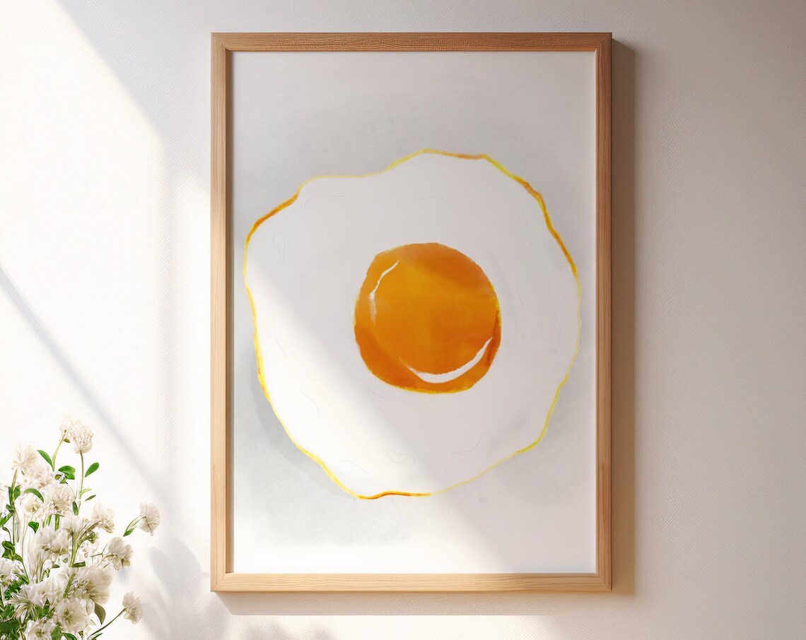 Sunnyside Up Egg Art Cute Kitchen Food Decor Watercolor Fried Egg Print Instant Wall Art - Image 2