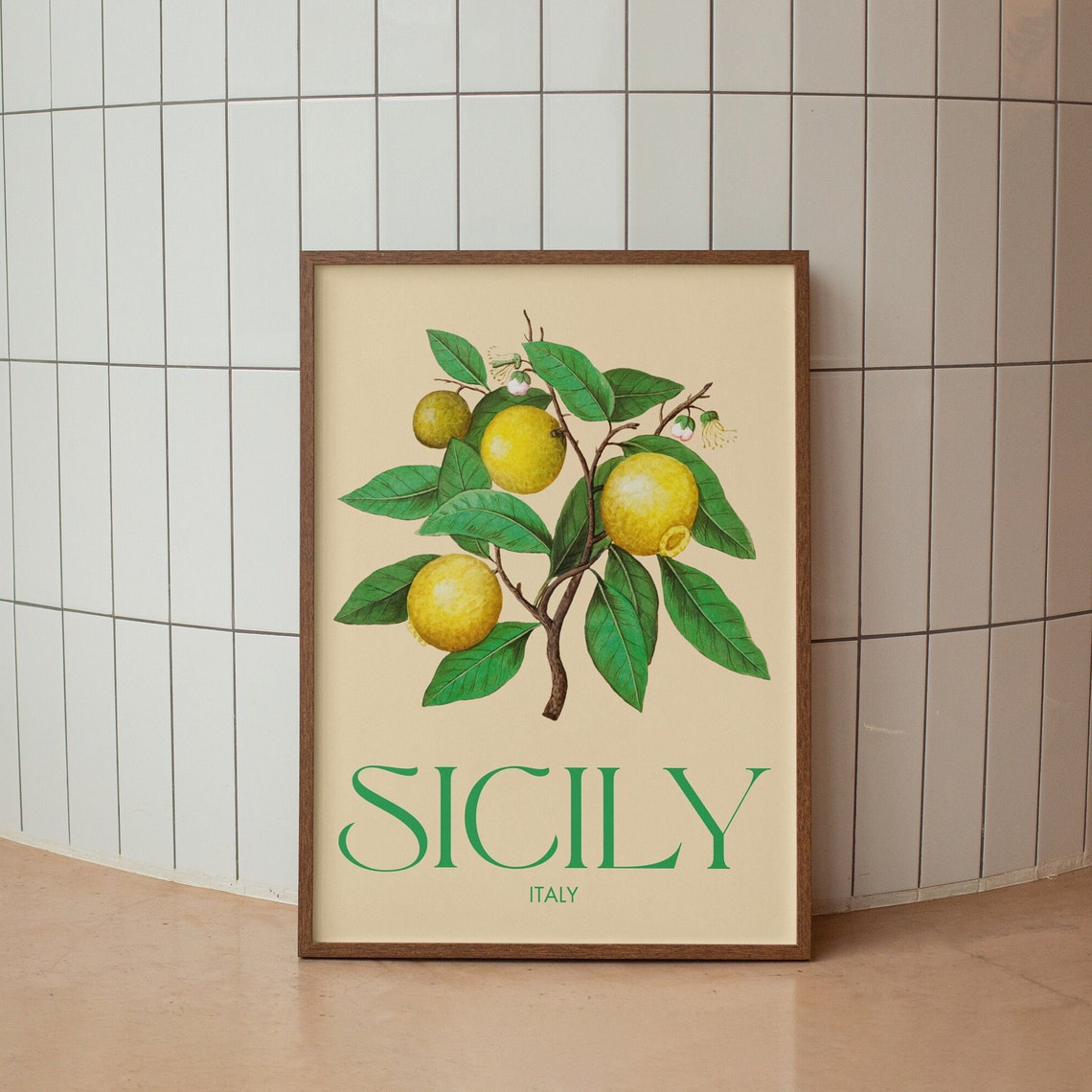 Sicily Italy Lemon Branch Botanical Vintage Travel Decor Poster