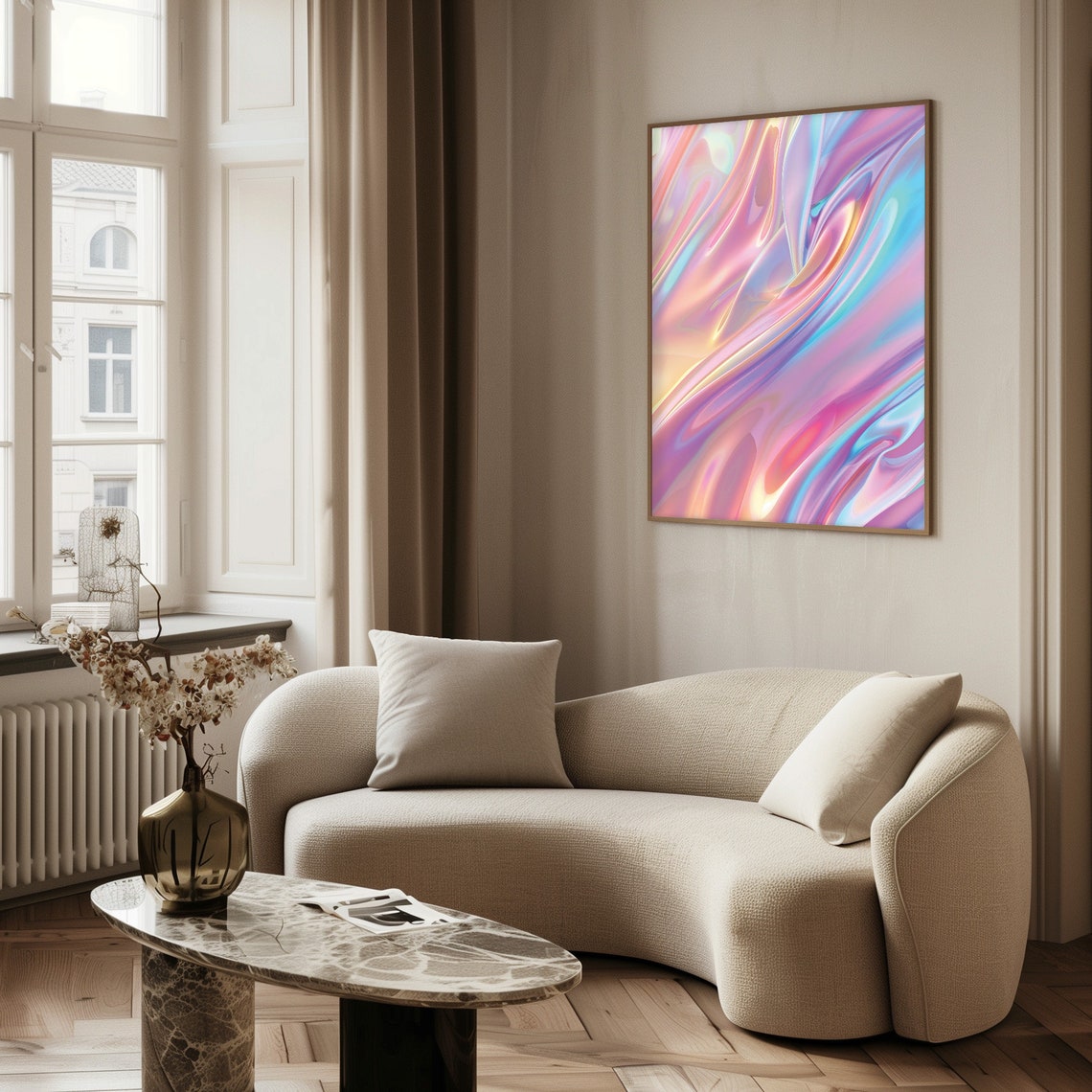 Iridescent Pastel Silk Waves Holographic Abstract Dream Art Poster - Image 2
