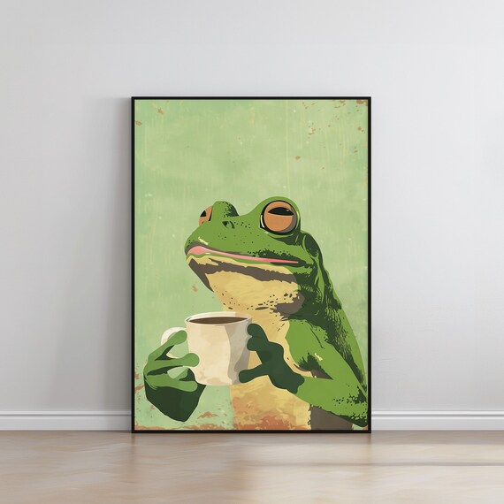 Retro Frog Coffee Wall Art Vintage Animal Painting For Design Lovers Home Or Caf Decor