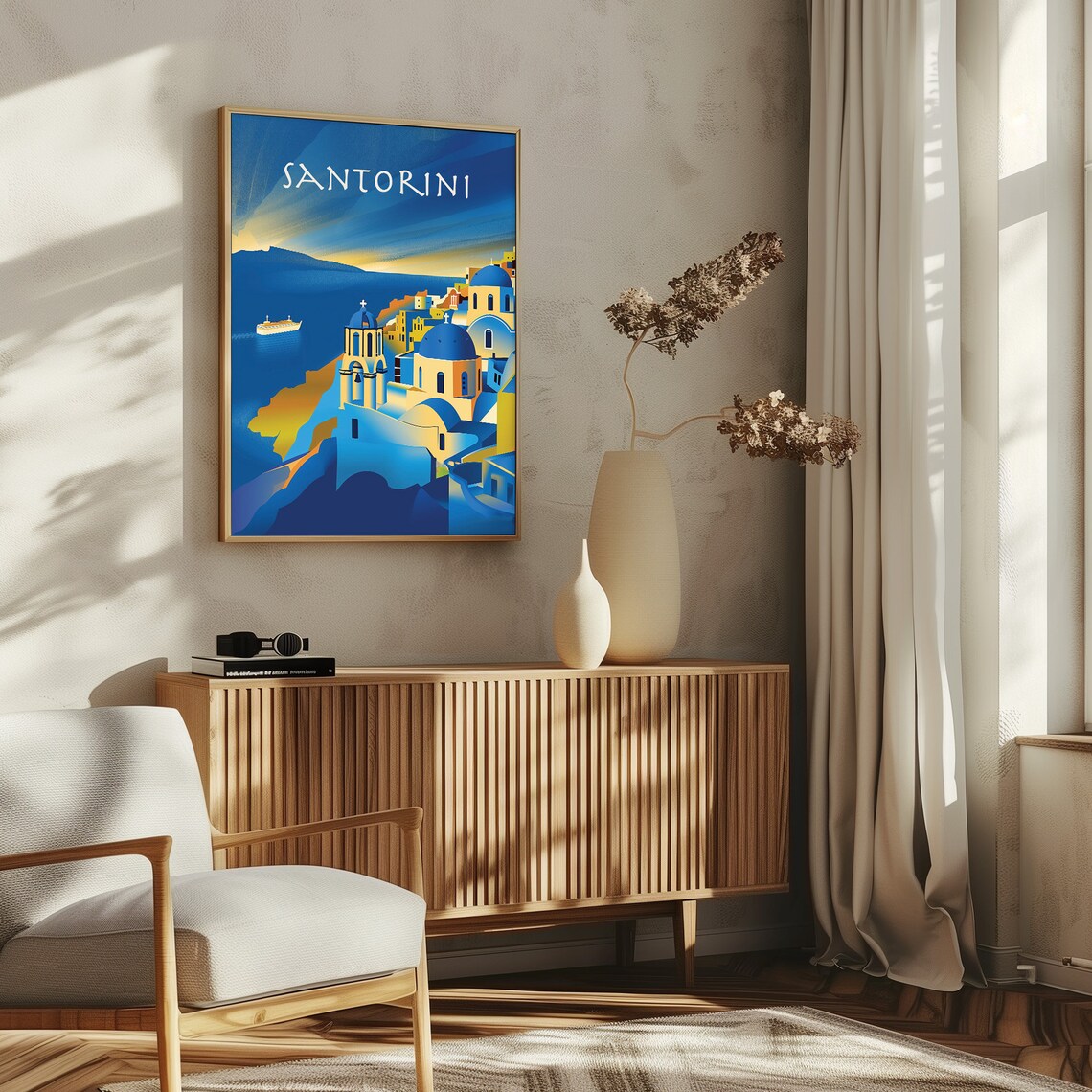Santorini Greece Blue Dome Church Sunset Aegean Island Travel Poster - Image 5