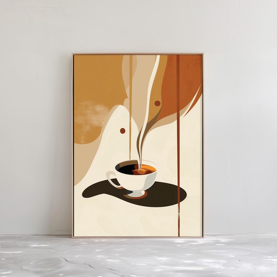 Vintage Coffee Wall Art 70s Style Minimalistic Painting For Coffee Lovers For Home And Caf Decor