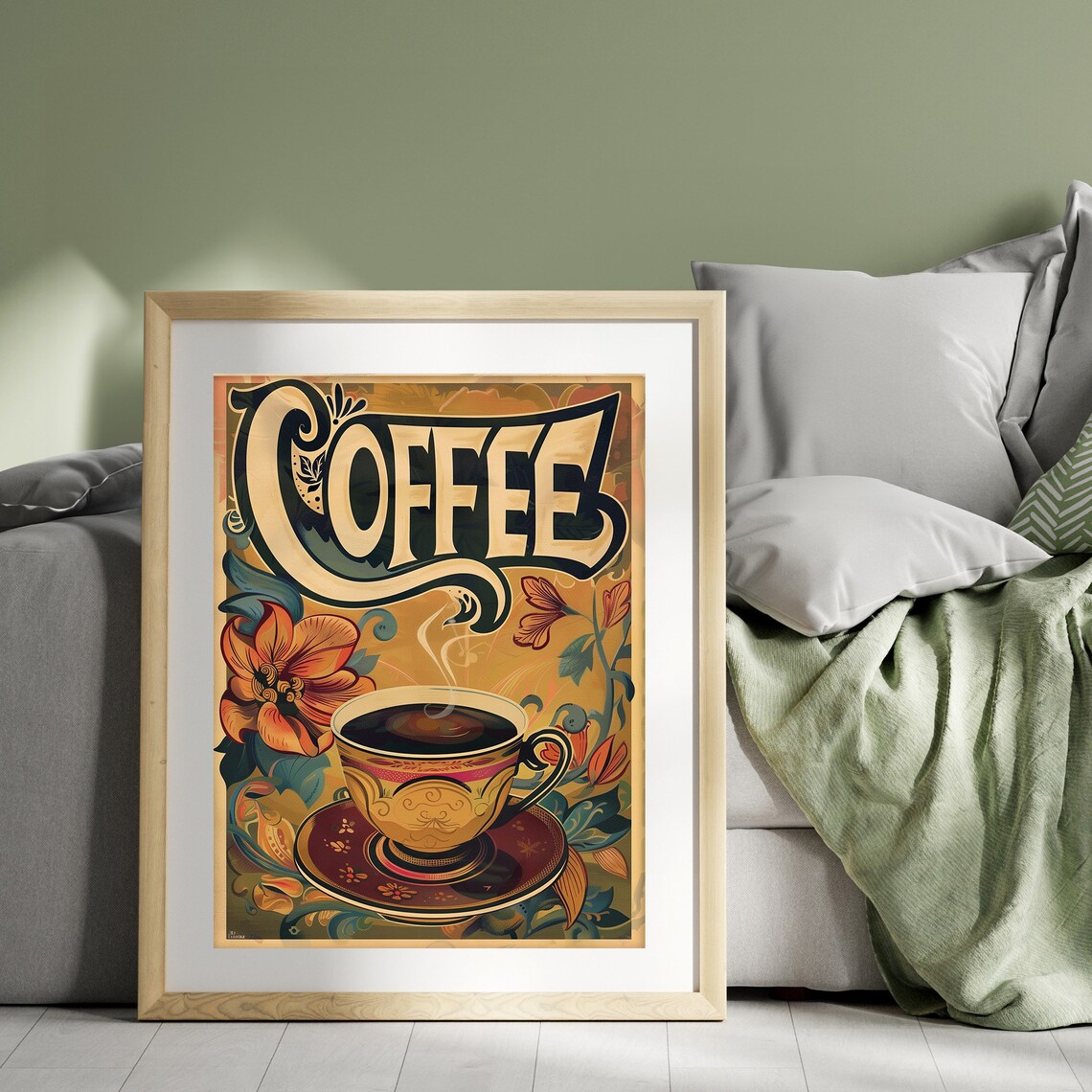 Ornate Vintage Coffee Typography Golden Floral Cafe Art Poster - Image 4