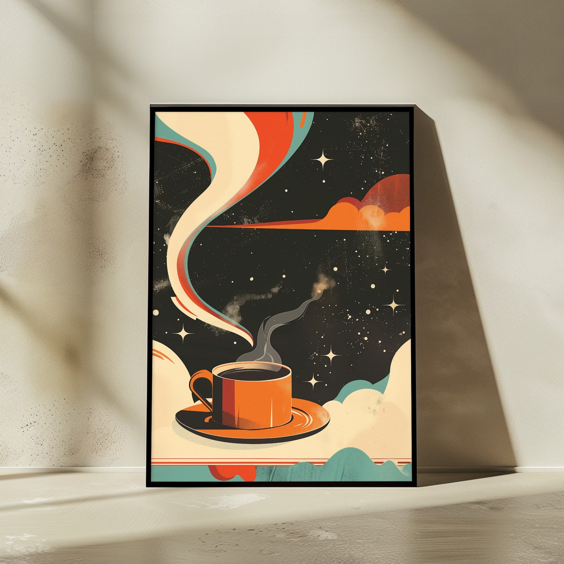 Retro Cosmic Coffee Cup Dream Under a Starry Night Sky Poster - Image 4