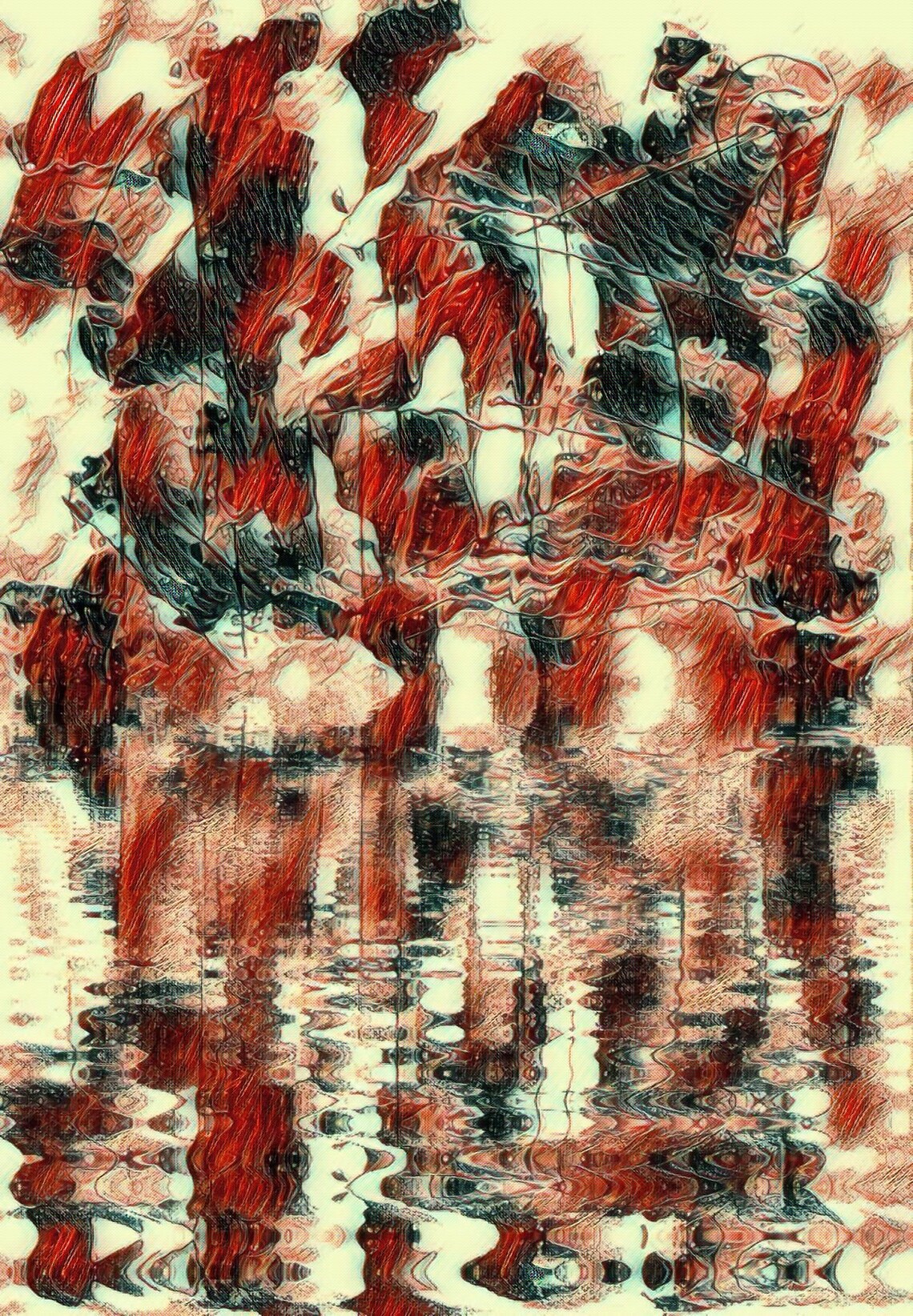 Red Black Abstract Expressionist Figures Digital Glitch Art Modern Poster