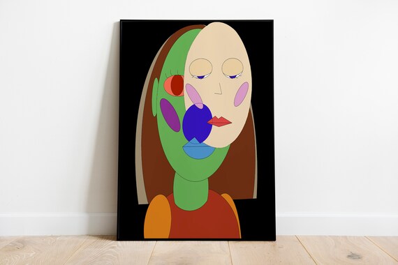 Colorful Cubist Abstract Face Portrait Black Background Poster