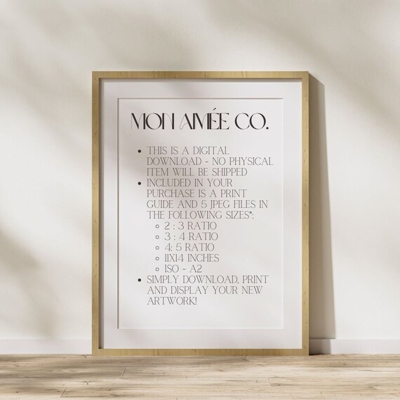 Mon Amee Co Digital Download JPEG Guide 5 Sizes Info Card Poster