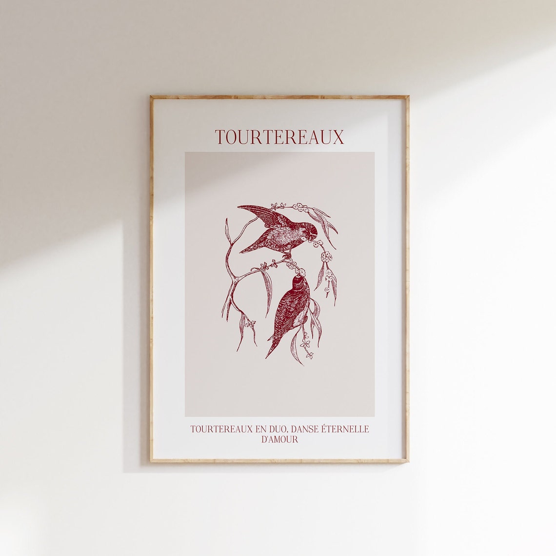 Tourtereaux Lovebirds Duo Vintage French Romantic Bird Art Poster