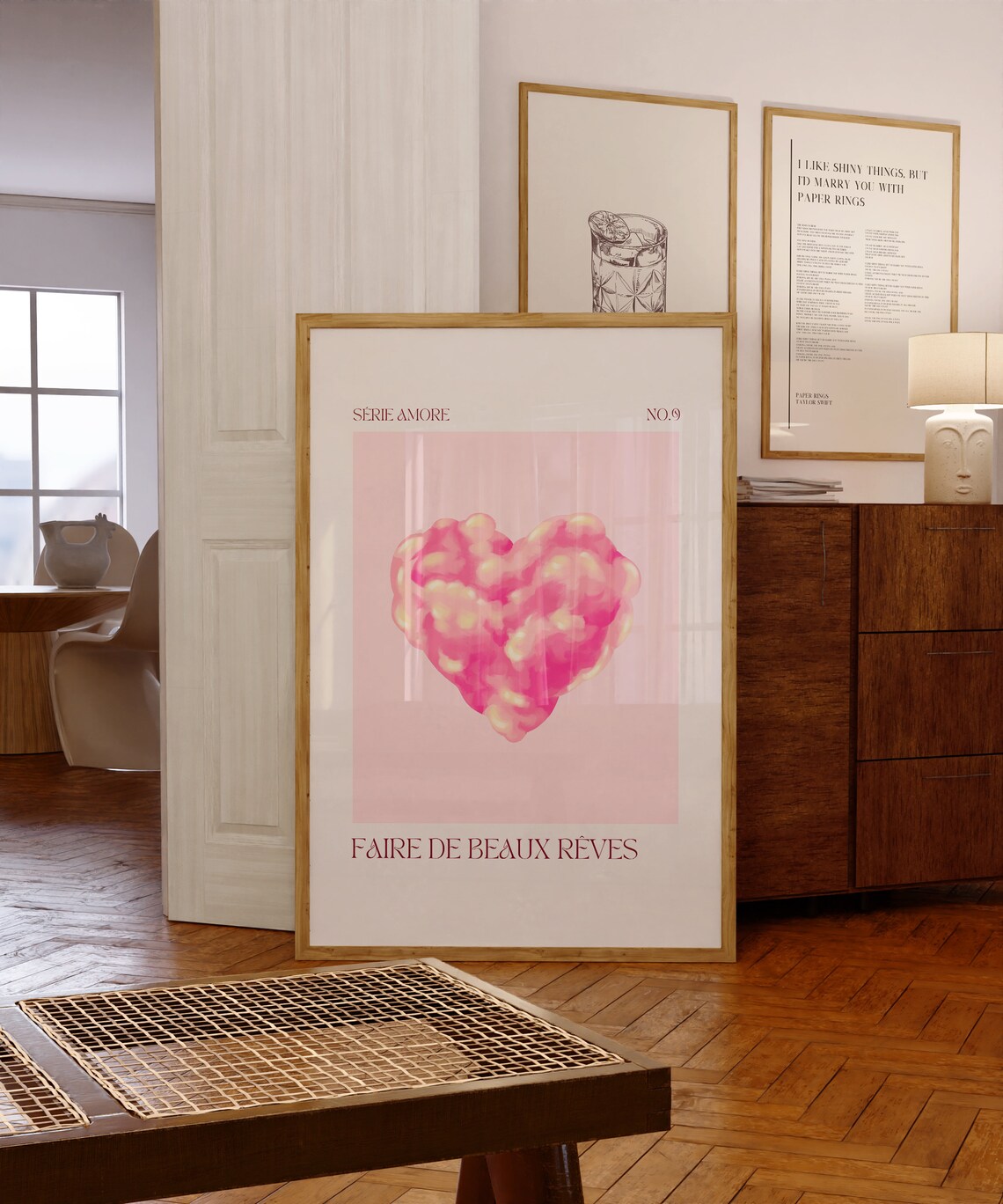 Pink Popcorn Heart Faire De Beaux Reves French Love Quote Poster - Image 2
