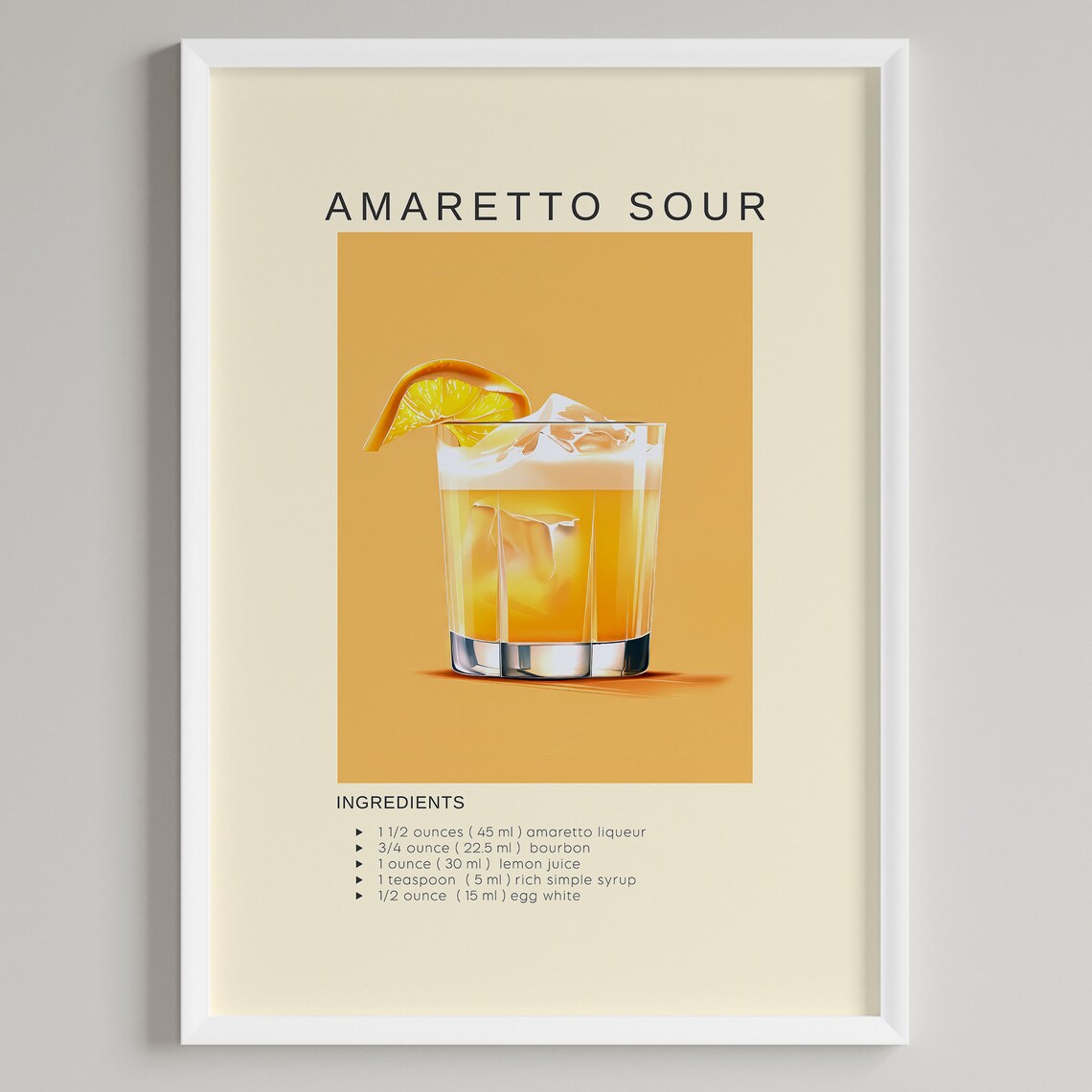 Amaretto Sour Bourbon Lemon Cocktail Recipe Golden Bar Poster