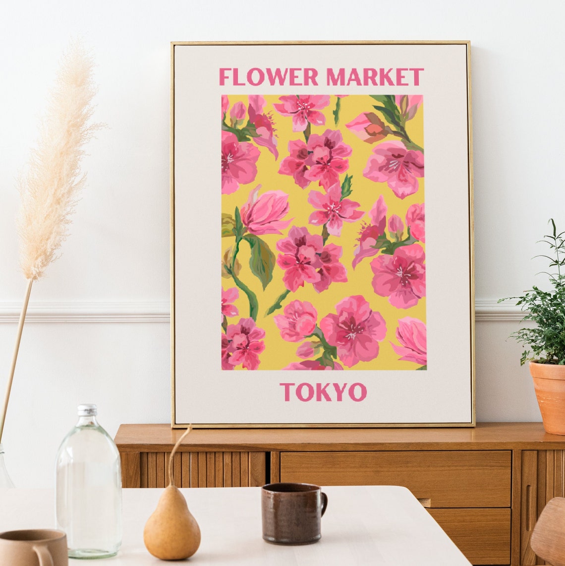 Flower Market Tokyo Print Flower Market Wall Art Flower Market Cherry Blossoms Print Colorful Abstract Floral Wall Art - Image 4