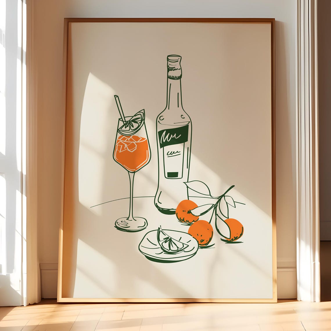 Citrus Spritz Cocktail Line Art Orange Drink Bar Decor Poster