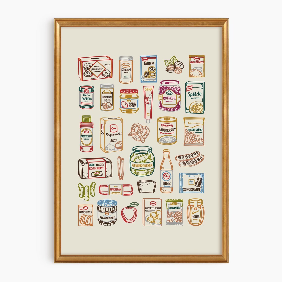 German Pantry Groceries Hand Drawn Kitchen Illustration Art Print