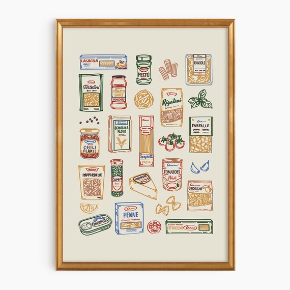 Pasta Pantry Wall Art Italian Kitchen Printable Food Illustration Spaghetti Decor Instant Download
