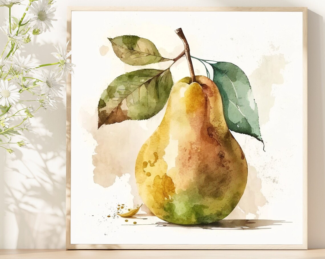 Yellow Pear Watercolor Still Life Art Print