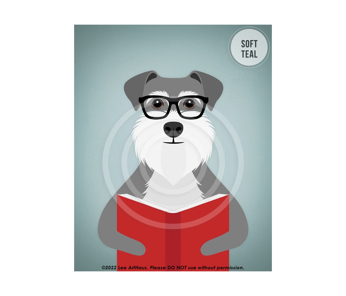 Schnauzer Wearing Glasses Reading a Red Book Funny Dog Poster - Image 4