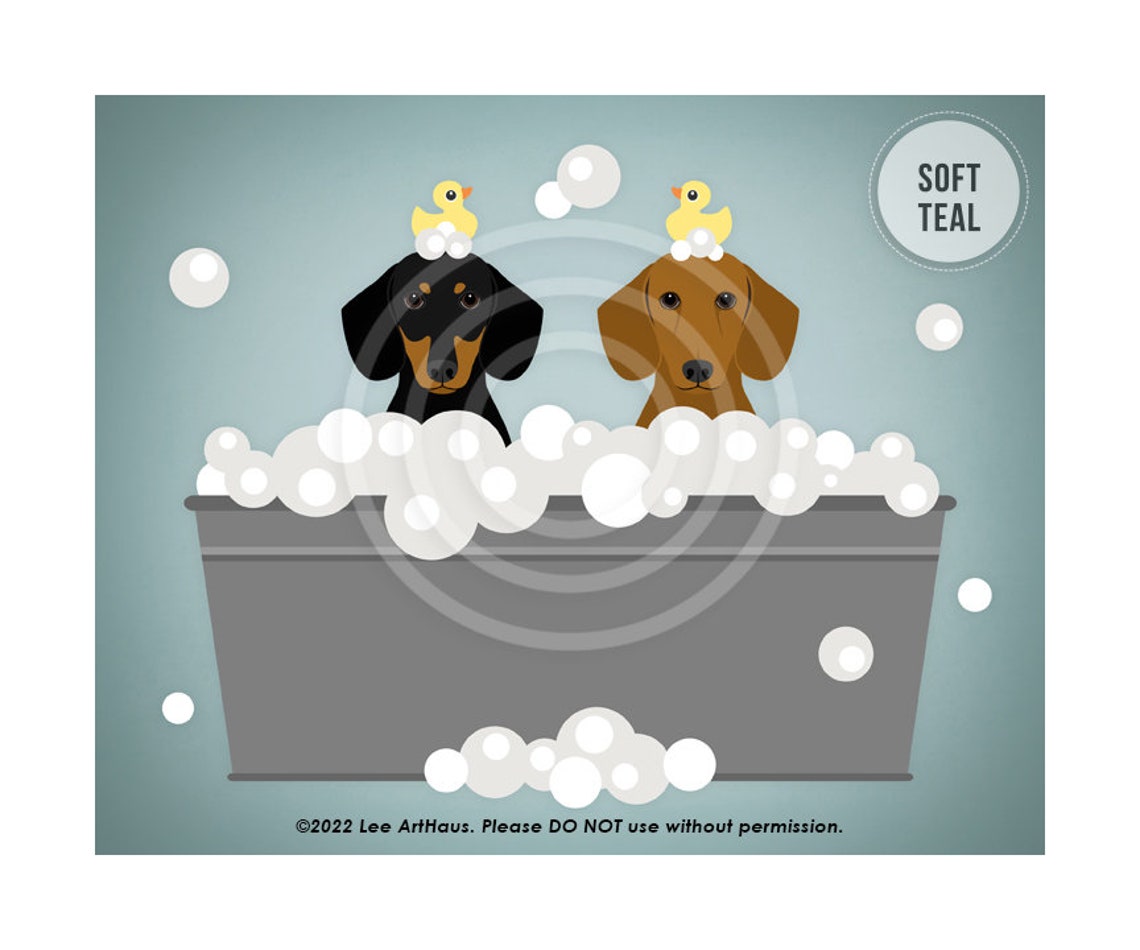 Two Dachshunds In Metal Bathtub With Bubbles Cute Dog Art Poster - Image 4