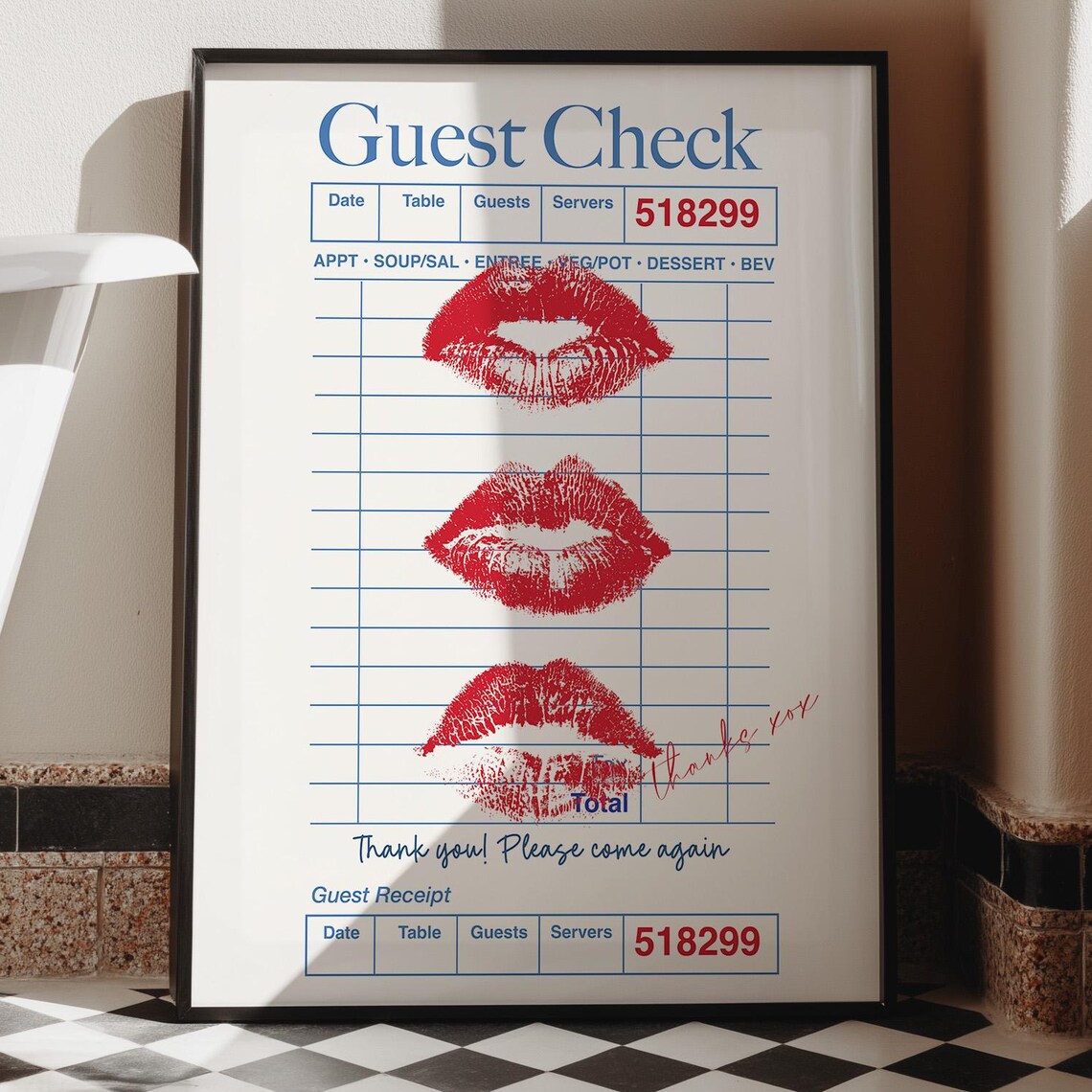 Guest Check Kiss Lips Trendy Poster Art Print
