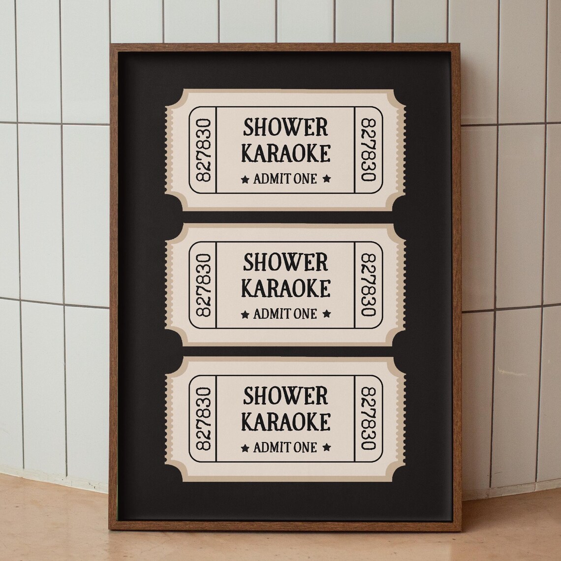 Shower Karaoke Admit One Ticket Stub Beige Black Bathroom Wall Poster