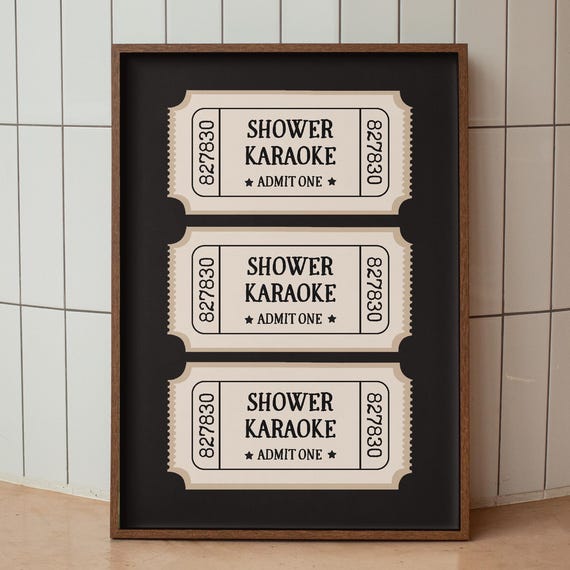 Shower Karaoke Ticket Print Bathroom Retro Black Green Singing Funny Wall Art Vintage Trendy Home Decor