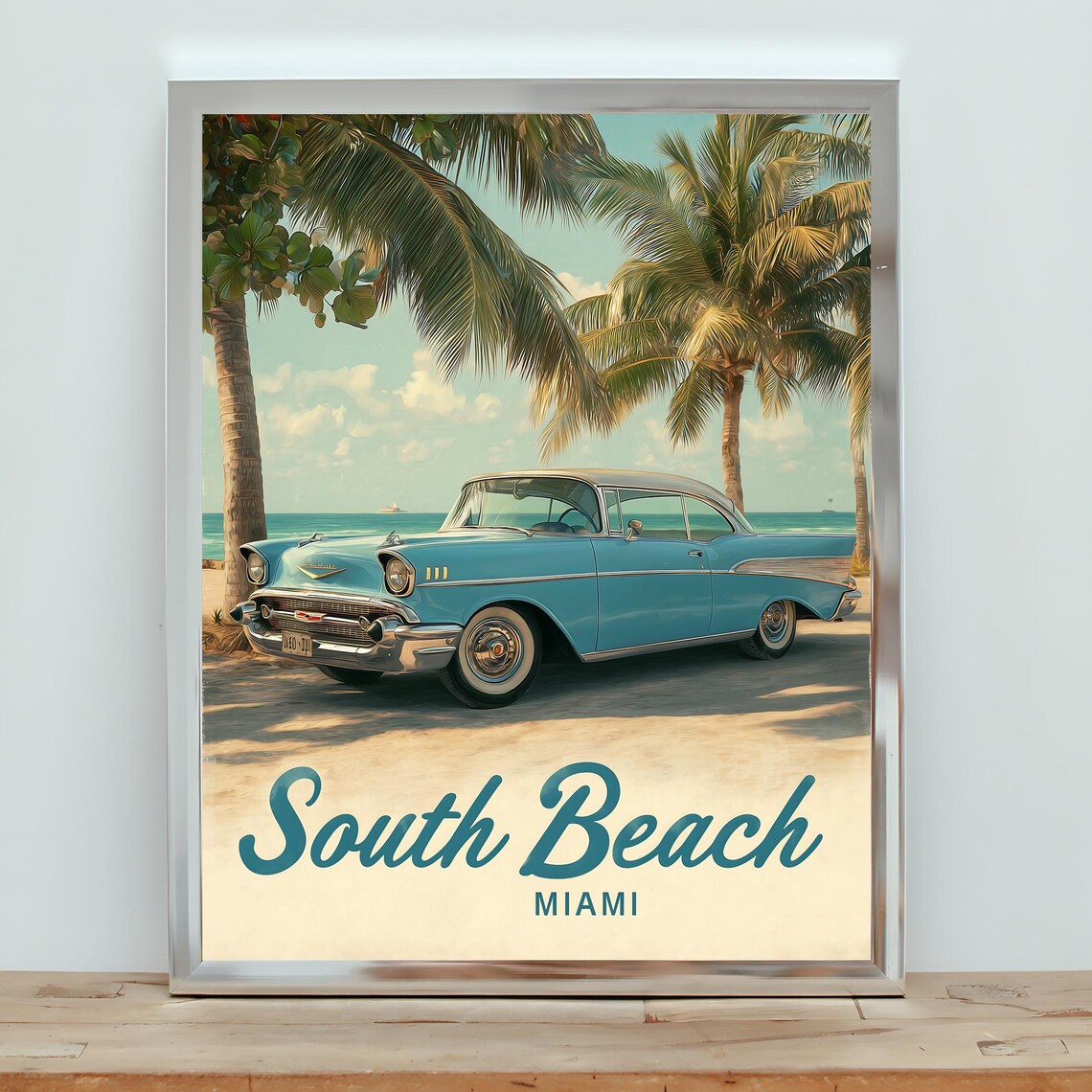 Miami South Beach Classic Car Vintage Travel Poster