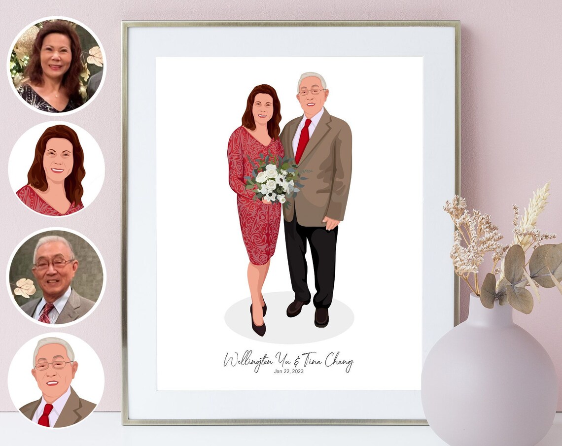 Anniversary Couple Portrait Custom Cartoon Illustration Poster