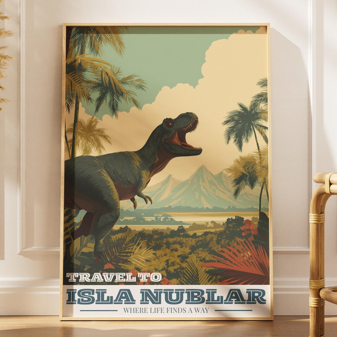 Retro Travel To Isla Nublar With T Rex Poster Where Life Finds A Way