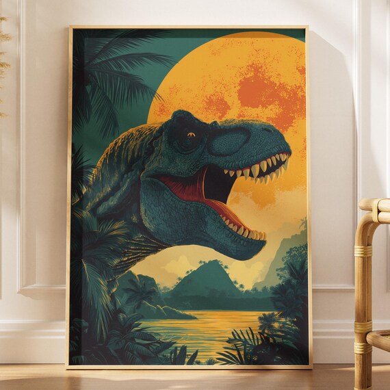 Tyrannosaurus Rex Poster Isla Nublar Dinosaur Moon Wall Art Digital Download