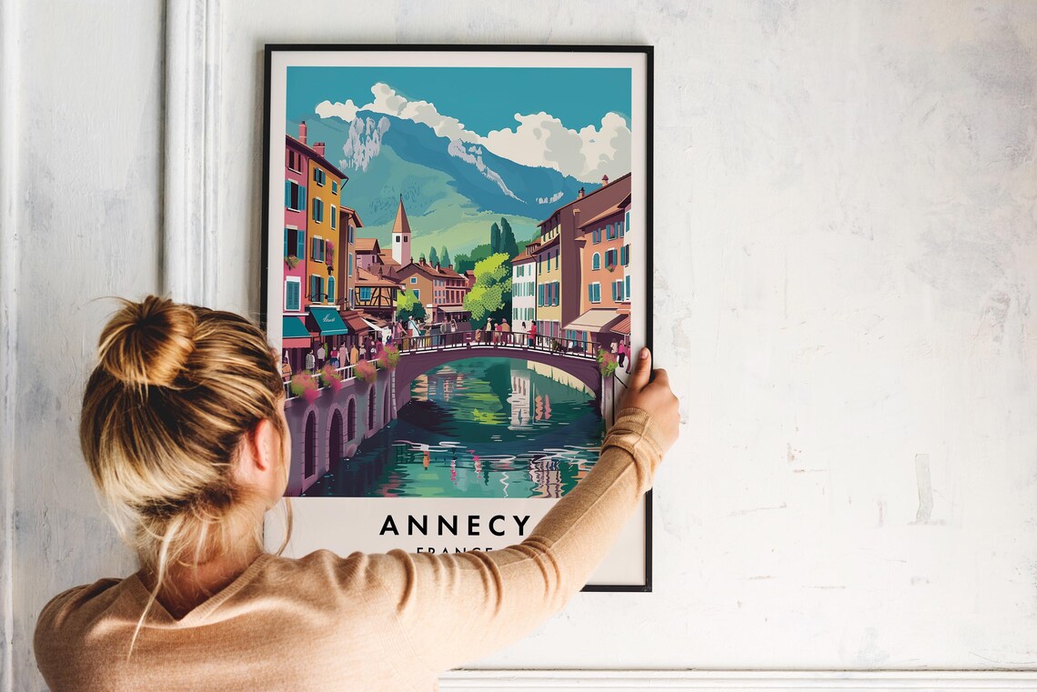 Annecy France Canal Bridge Flower Boxes Alpine Town Travel Poster - Image 2