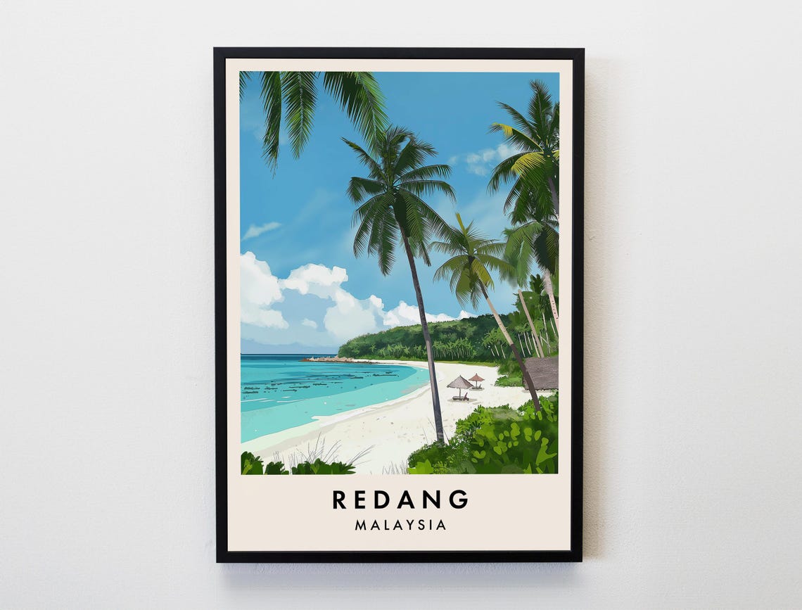 Redang Malaysia White Sand Tropical Palm Beach Paradise Travel Poster