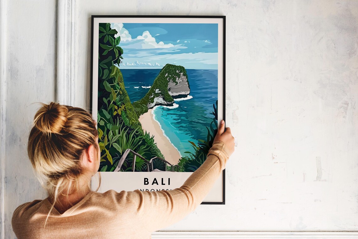 Bali Indonesia Kelingking Beach Cliff Vintage Illustration Poster - Image 2