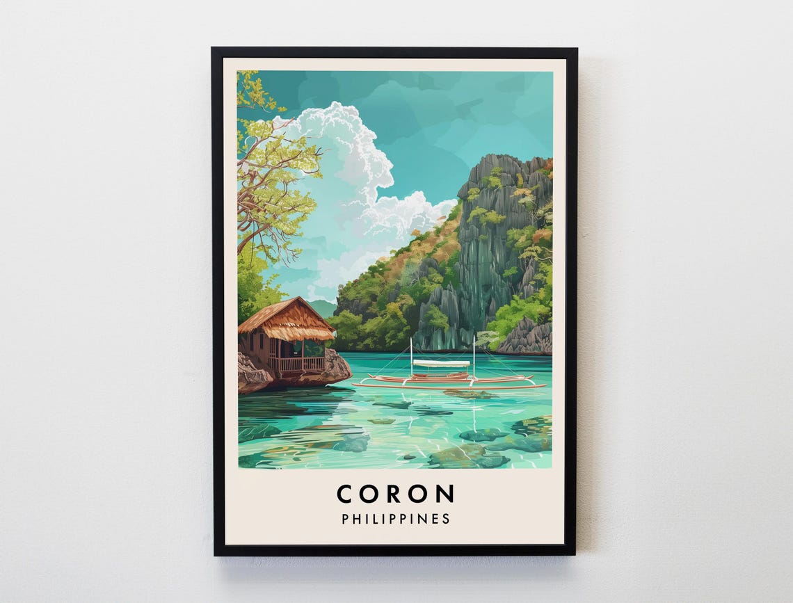 Coron Philippines Turquoise Lagoon Karst Cliffs Travel Poster