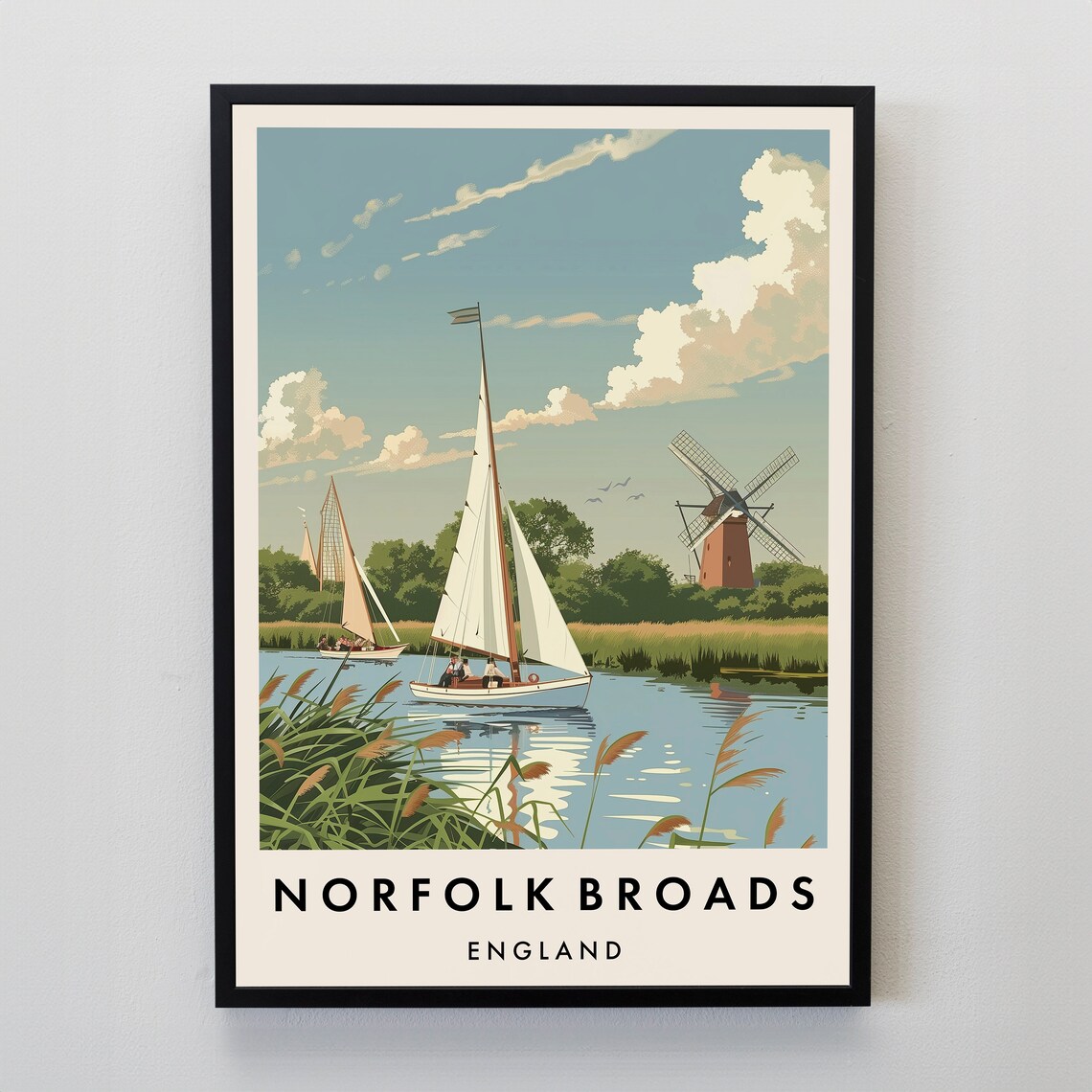 Norfolk Broads Travel Poster, Place-Name Wall Art