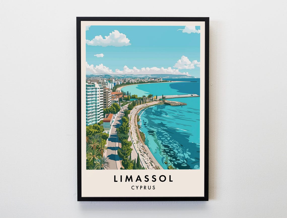 Limassol Cyprus Waterfront Promenade Turquoise Sea Travel Poster