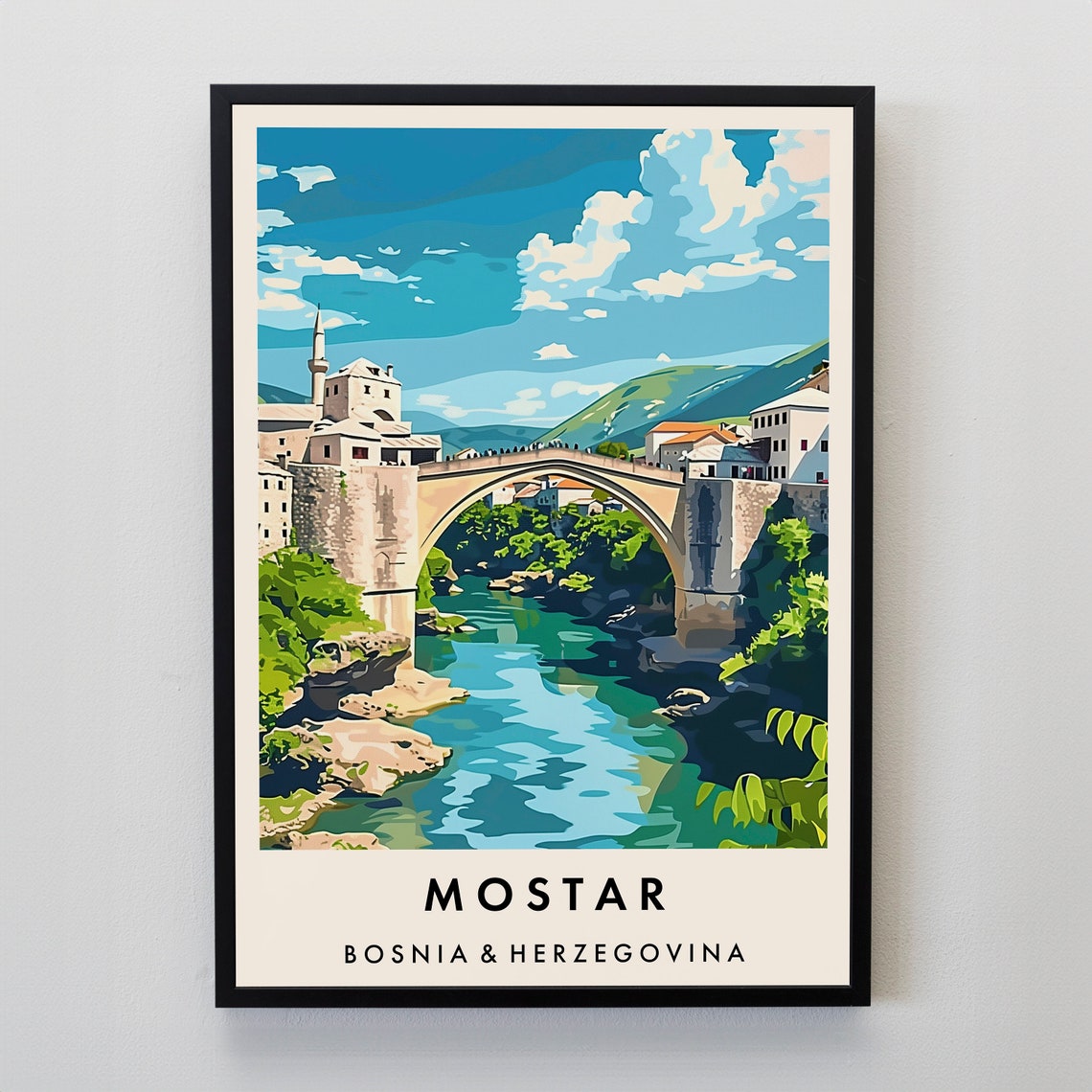 Mostar Travel Print Wall Art Mostar Mostar Print Mostar Poster Mostar Gift Art Bosnia Travel Art Bosnia Herzegovina Gift