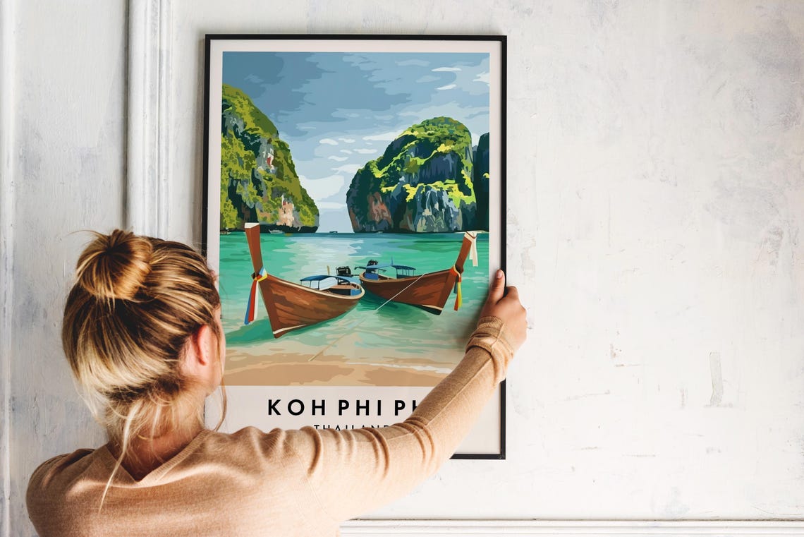 Koh Phi Phi Thailand Longtail Boat Beach Scene Travel Poster - Image 2