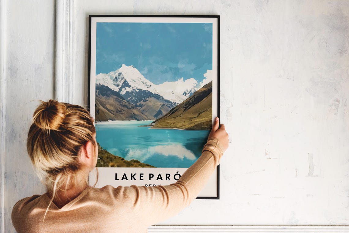 Lake Paron Peru Travel Poster With Snowy Andean Peak Mountain View - Image 2