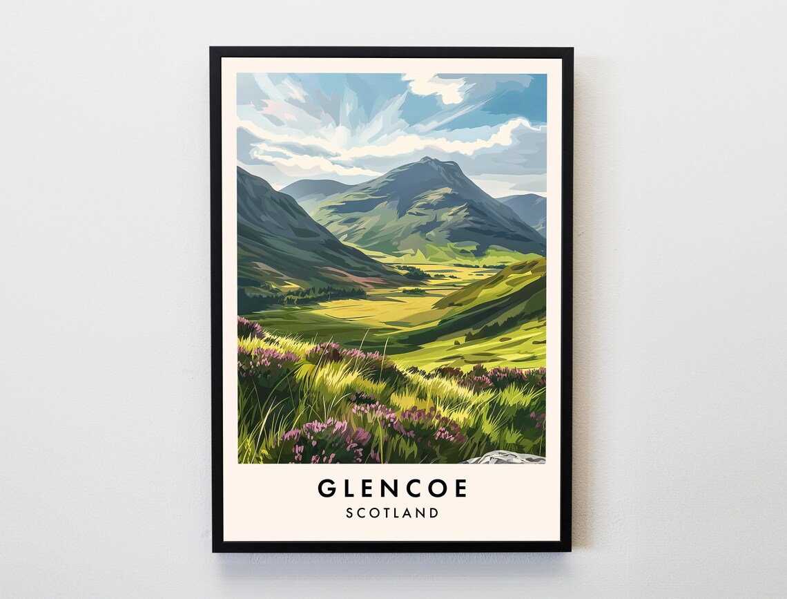 Glencoe Travel Poster, Scotland Lovers Decor