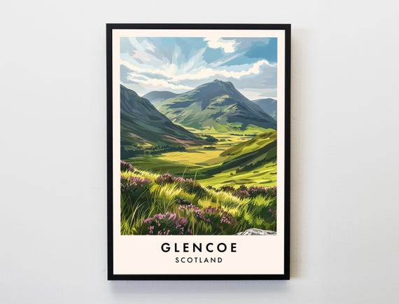 Glencoe Travel Poster, Scotland Lovers Decor