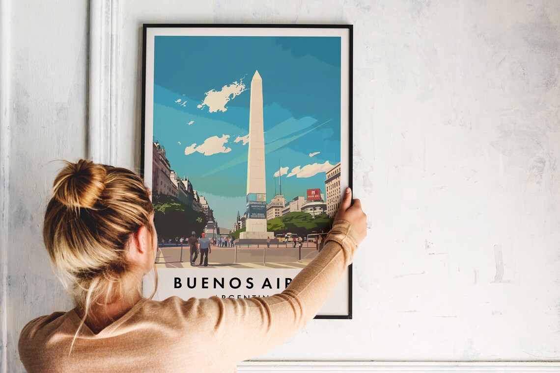 Buenos Aires Argentina Obelisco Avenue Vintage Travel Art Poster - Image 2