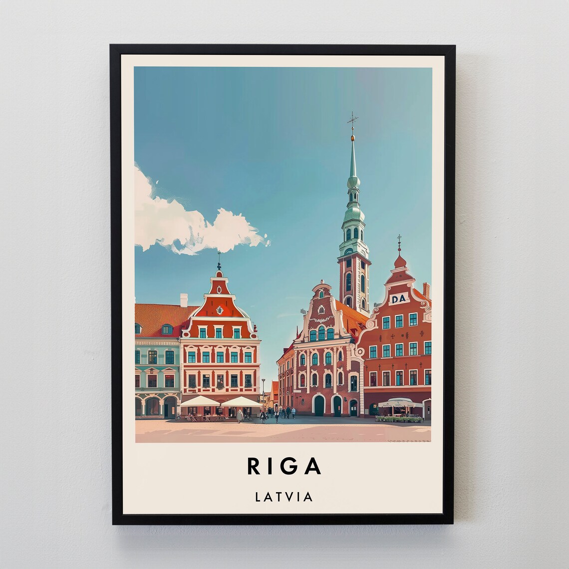 Riga Latvia Town Hall Square With Ornate Houses Travel Poster