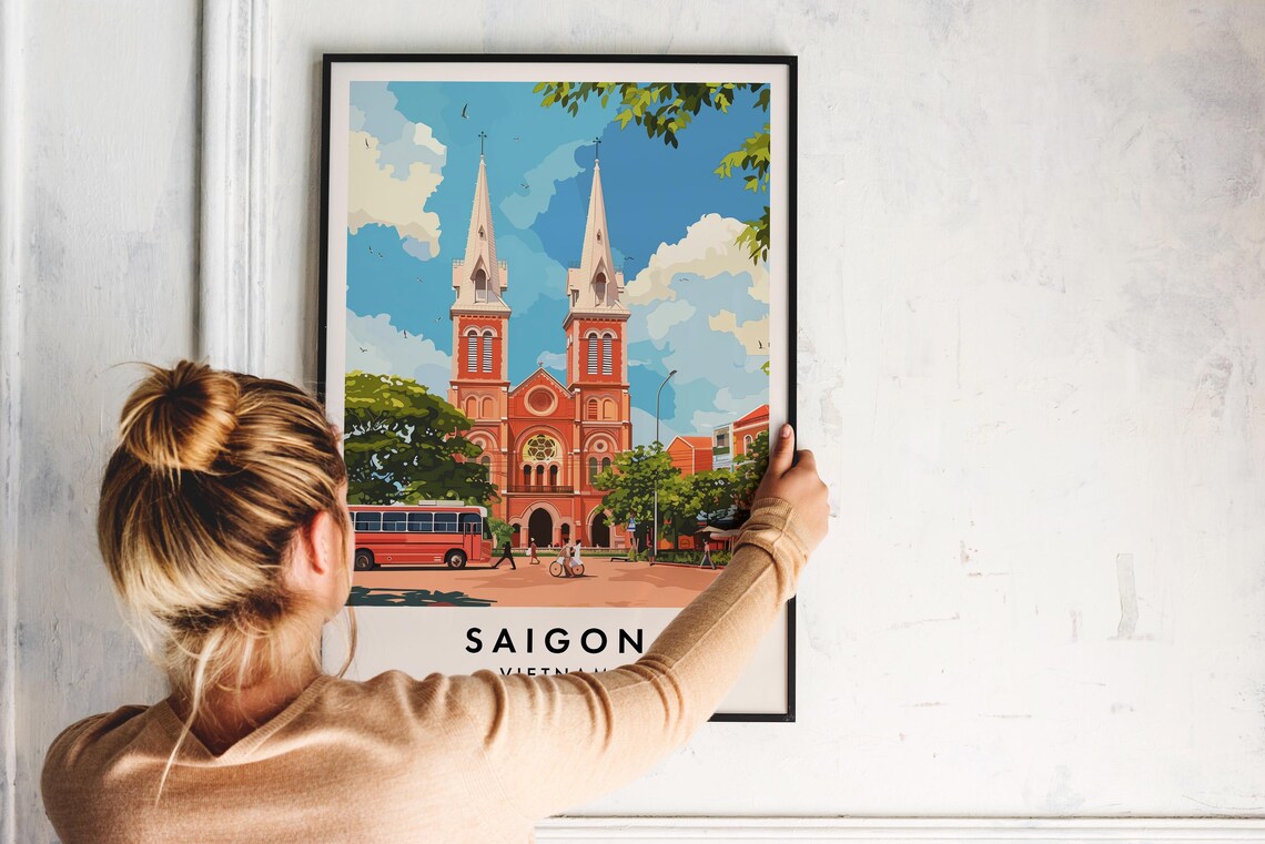Saigon Vietnam Notre Dame Cathedral Twin Spires Travel Poster - Image 2