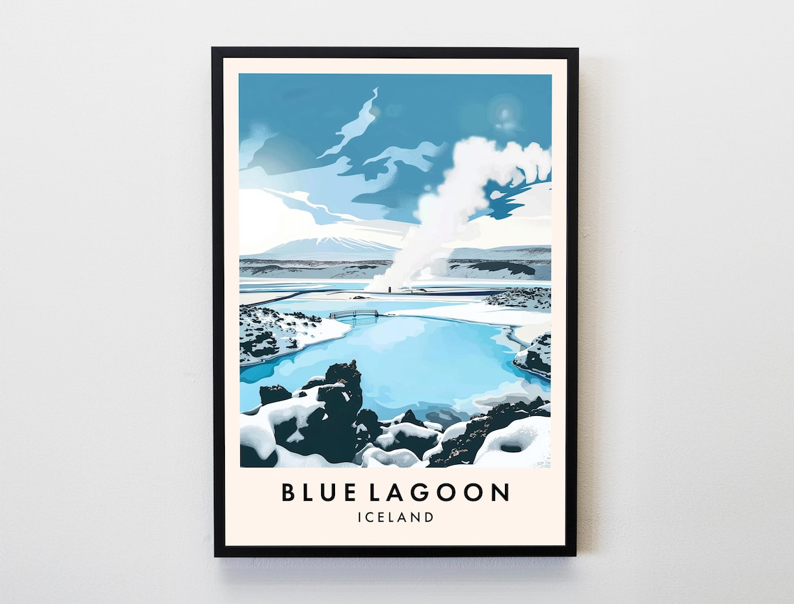 Blue Lagoon Iceland Travel Poster, Europe Wall Decor