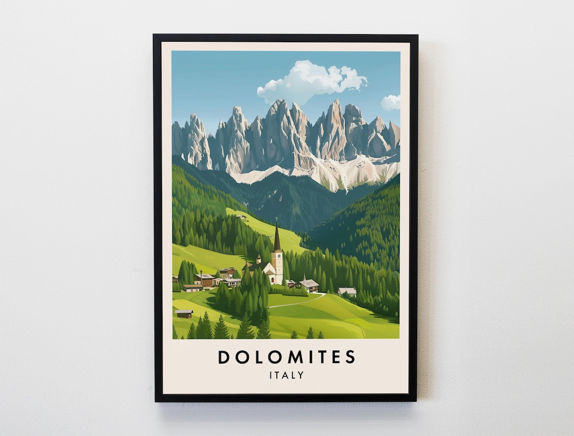 Dolomites Travel Poster, Italy Travel Wall Art