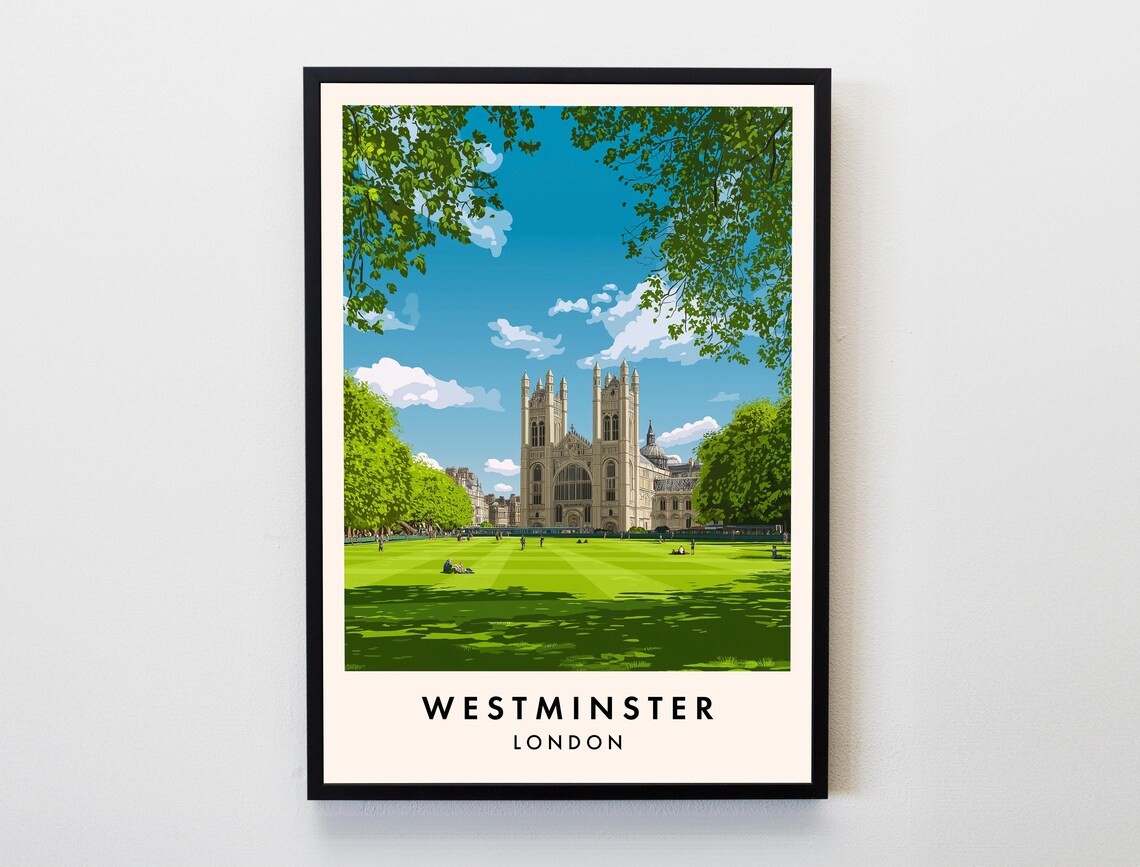 Westminster London Abbey Green Park View Gothic Landmark Travel Poster