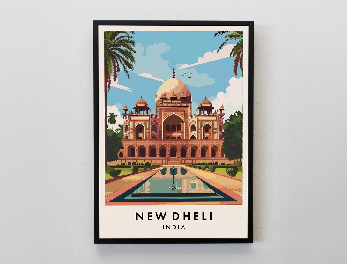 New Delhi India Humayun's Tomb Gardens Reflection Travel Poster