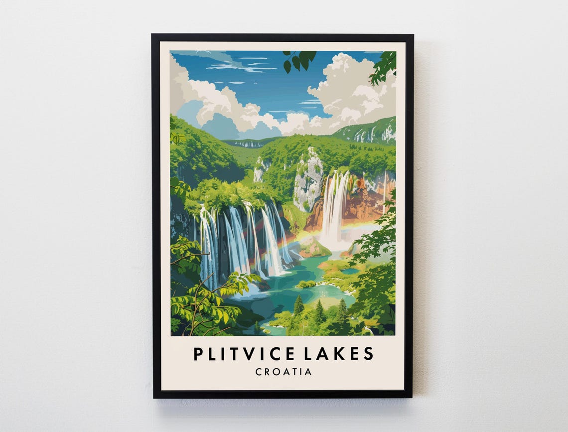 Plitvice Lakes Croatia Waterfalls Turquoise Pools Nature Poster