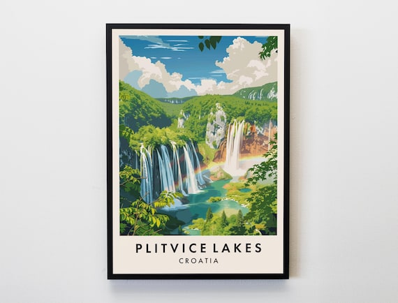 Plitvice Lakes Croatia Waterfalls Turquoise Pools Nature Poster